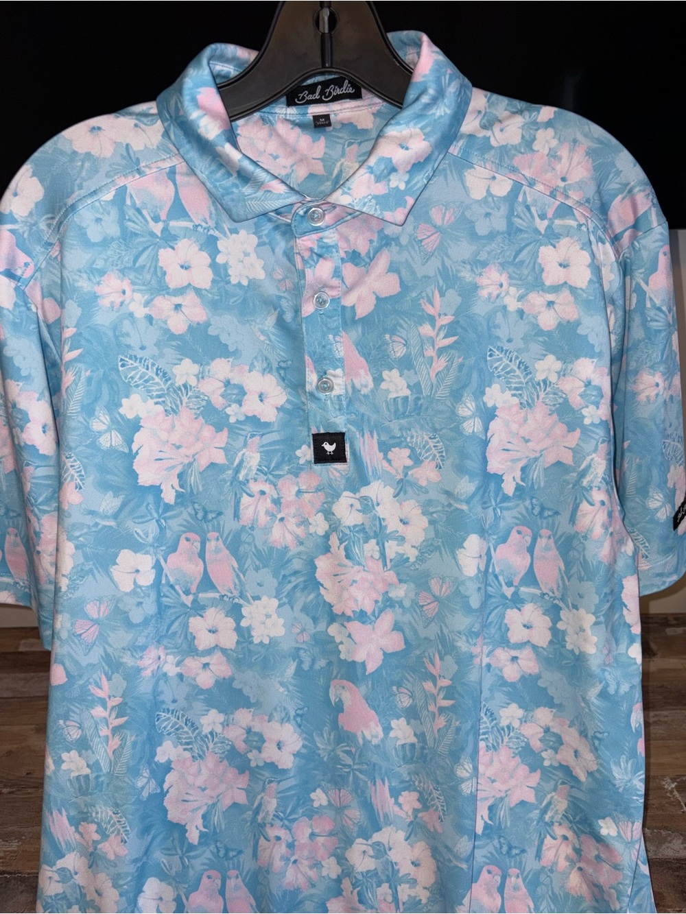 Bad Birdie Light Blue and Pink Floral Polo